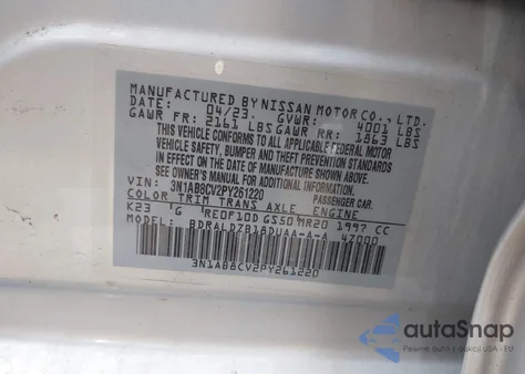 2023 Nissan Sentra Sv Xtronic Cvt from USA, damaged, VIN 3N1AB8CV2PY261220